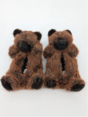 Vintage Love Mates Brown Teddy Bear Plush Slippers Womens L 8-10 Novelty